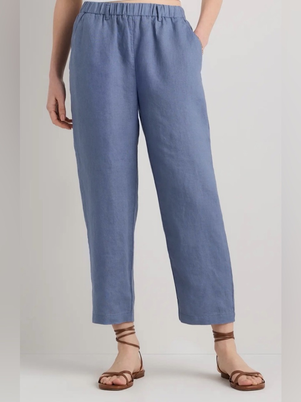 Quince Linen-Blend Ankle Pants in Dusty Blue